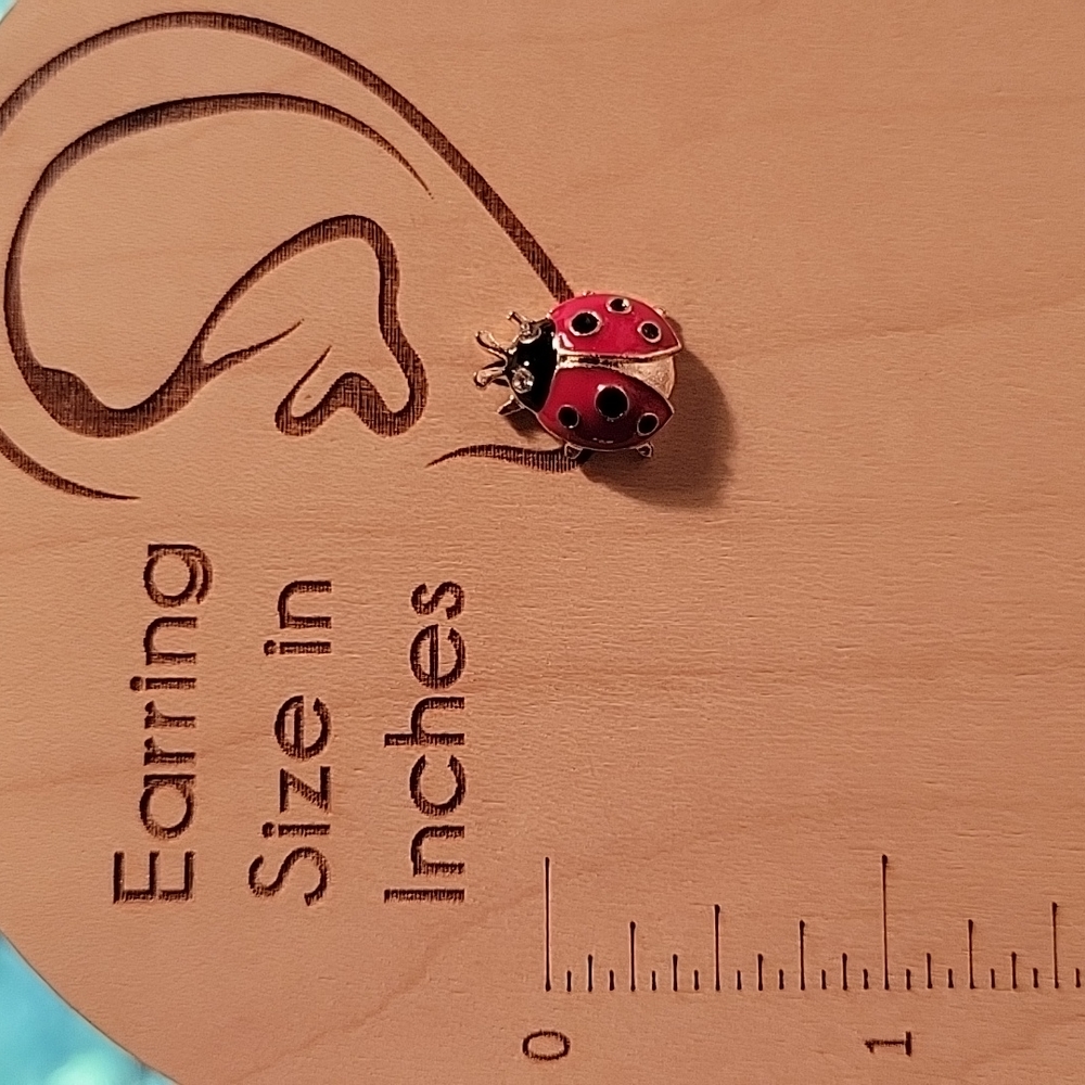 Ladybug Stud Earrings, crystal eyes - Picture 3 of 6